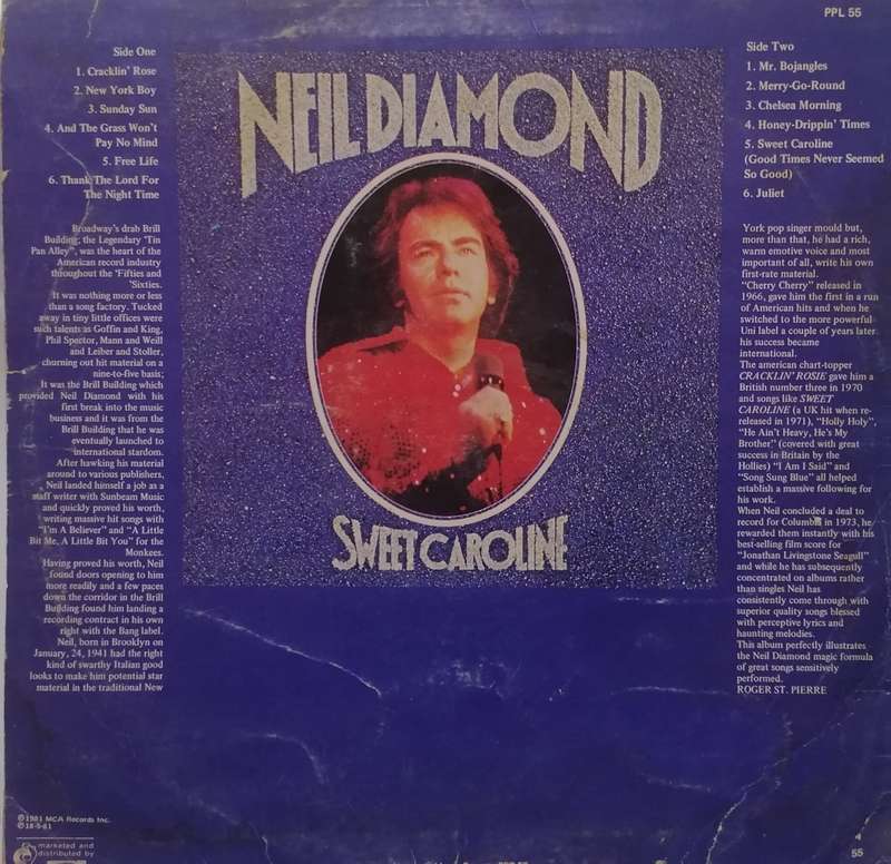 NEIL DIAMOND (SWEET CAROLINE) - VINYL IN GOOD CONDITION - SEE BELOW FOR INFO.