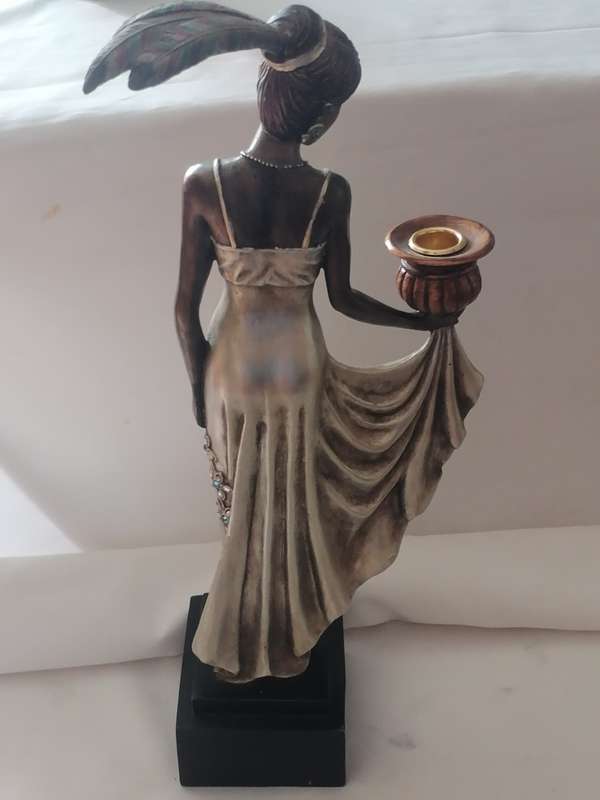 EXQUISITE - TALL TWIN ART DECO WOMAN STATUES WITH CANDLE HOLDERS - PLEASE READ BELOW.