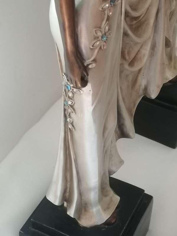 EXQUISITE - TALL TWIN ART DECO WOMAN STATUES WITH CANDLE HOLDERS - PLEASE READ BELOW.