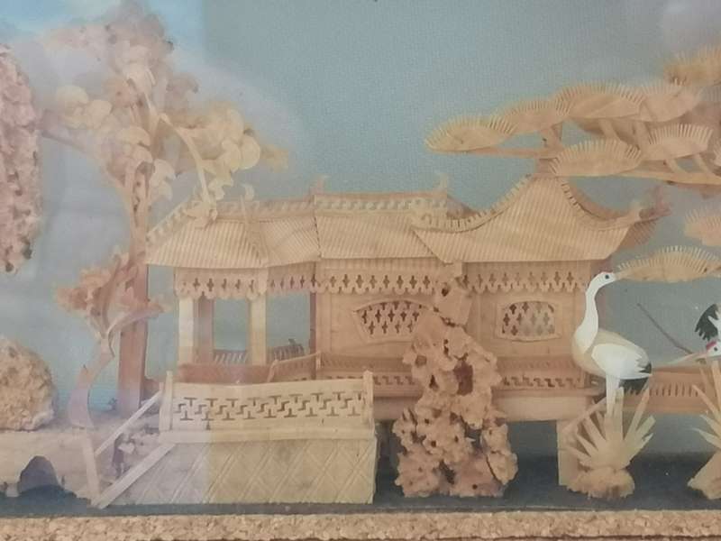 VINTAGE CHINESE HAND CARVED, CORK PAGODA VILLA DIORAMA - VERY COLLECTABLE - PLEASE READ BELOW.