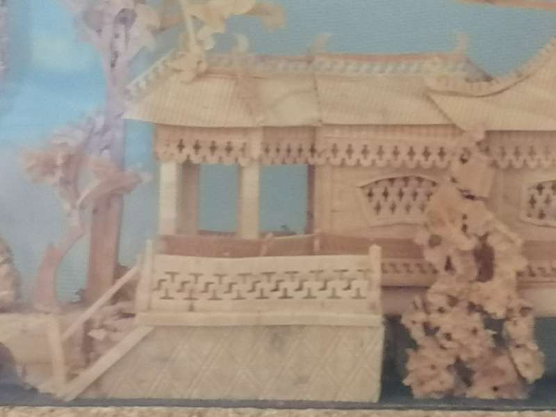 VINTAGE CHINESE HAND CARVED, CORK PAGODA VILLA DIORAMA - VERY COLLECTABLE - PLEASE READ BELOW.