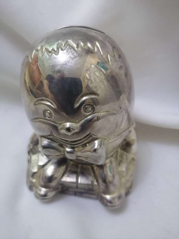 VINTAGE - HUMTYDUMPTY MONEY SAVINGS BOX, SILVER PLATED - PLEASE READ BELOW.