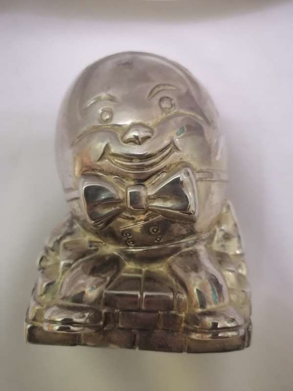 VINTAGE - HUMTYDUMPTY MONEY SAVINGS BOX, SILVER PLATED - PLEASE READ BELOW.