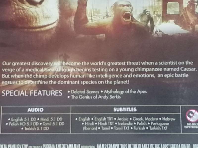 DVD movie - SCI-FI , Rise of the planet of the Apes.