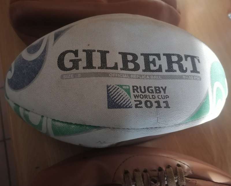 3x SECONDHAND LEATHER RUGBY BALLS, UNINFLATED - PLEASE READ BELOW.