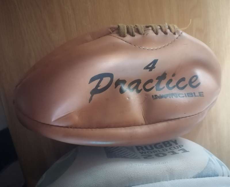 3x SECONDHAND LEATHER RUGBY BALLS, UNINFLATED - PLEASE READ BELOW.