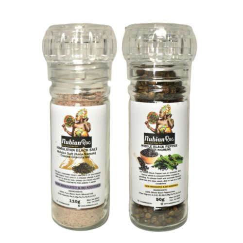 Himalayan Black Salt Grinder 110g & Whole Black Pepper Corns Grinder 50g