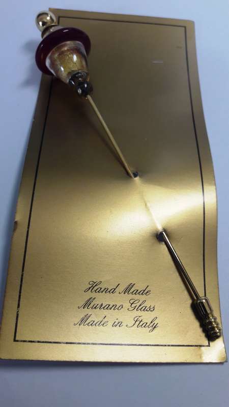 Vintage Italian Murano Glass Hat Stick Pin with Gold Foil