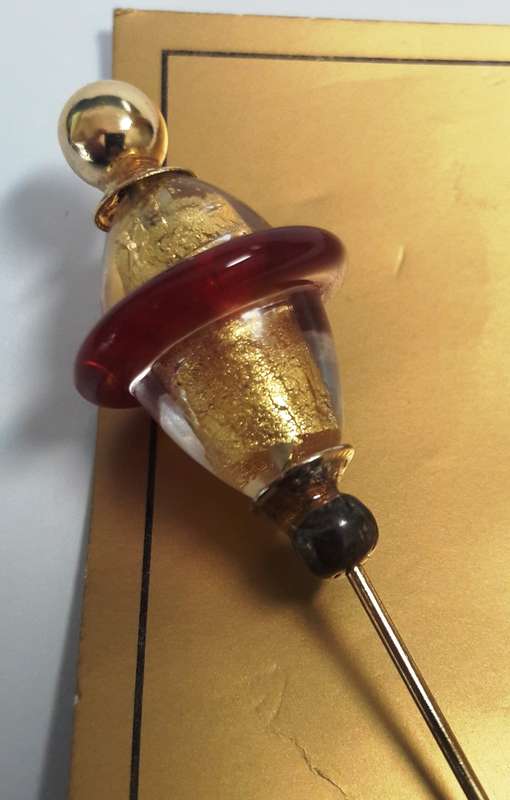 Vintage Italian Murano Glass Hat Stick Pin with Gold Foil