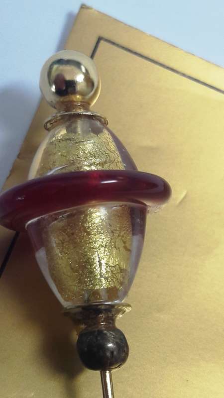 Vintage Italian Murano Glass Hat Stick Pin with Gold Foil