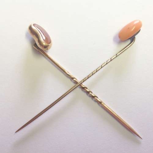 TWO SOLID 9 CARAT GOLD VICTORIAN ANTIQUE STICKPINS!