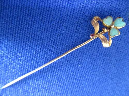 Exquisite Antique Solid Gold Opal Ruby Victorian Stick Pin!