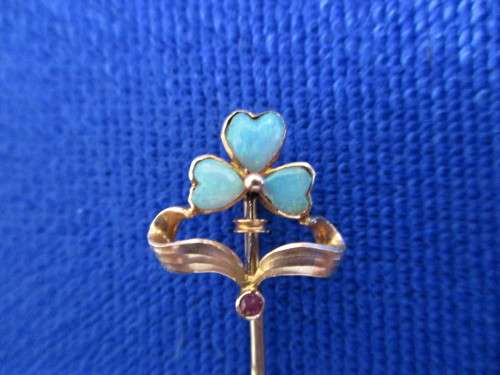 Exquisite Antique Solid Gold Opal Ruby Victorian Stick Pin!
