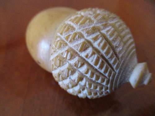 Reduced! Sewing Needle and Thread Case Treen Wood Box Shaped as Acorn