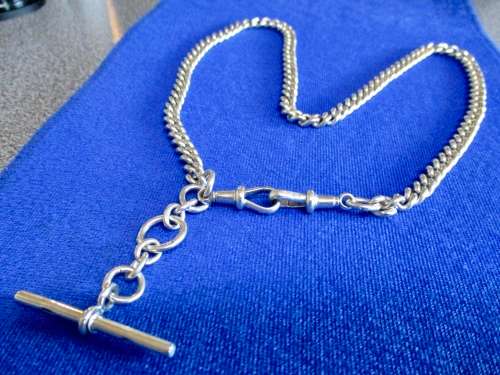 Antique Victorian Sterling Silver Albert Fob Chain and T-bar Hallmarked 1880!