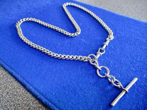 Antique Victorian Sterling Silver Albert Fob Chain and T-bar Hallmarked 1880!