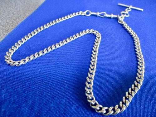 Antique Victorian Sterling Silver Albert Fob Chain and T-bar Hallmarked 1880!