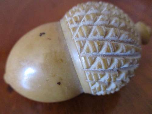 Reduced! Sewing Needle and Thread Case Treen Wood Box Shaped as Acorn
