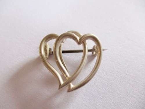 Vintage Sterling Silver Small Double-Heart Brooch!