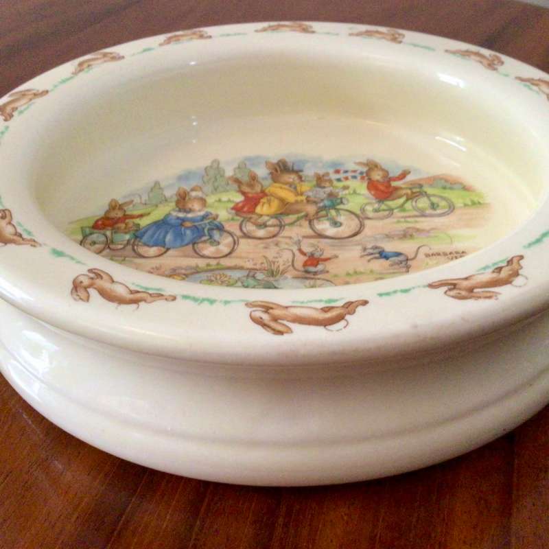 Signed Large Royal Doulton Bunnykins Family Cycling Bowl!