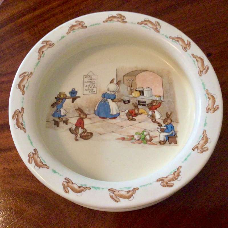 Rare Large Royal Doulton Bunnykins CHRISTMAS XMAS MENU Heavy Bowl!