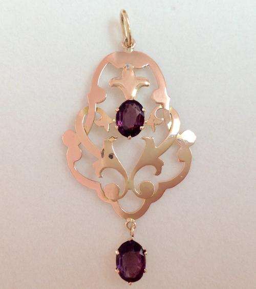 Art Nouveau Antique 9ct Gold Pendant With Amethysts!