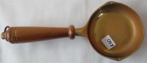 Vintage Solid Brass Pan with Wooden Handle