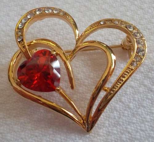 Heart with Red Stone Brooch