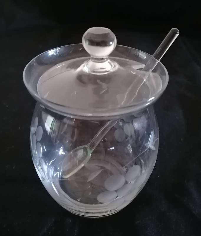 Etched Glass Jam Jar