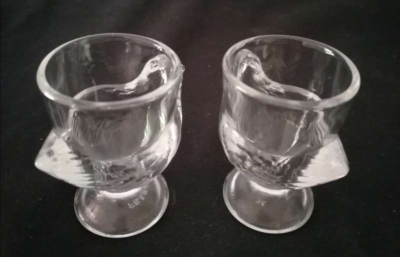 Egg Cups Glass Chicken Pair French Clear