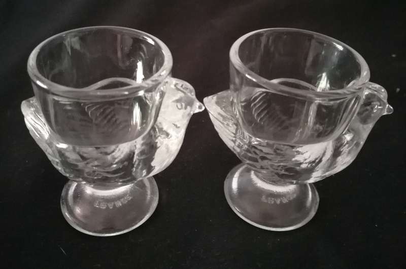 Egg Cups Glass Chicken Pair French Clear