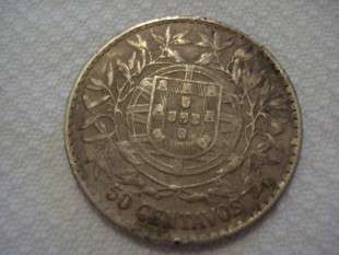 1914  Portugese Silver 50 Centavos