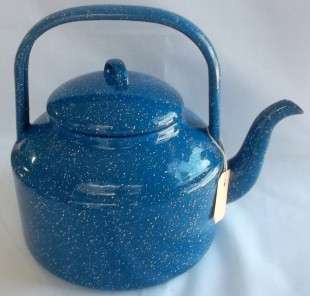 Vintage Blue Speckled Kettle.