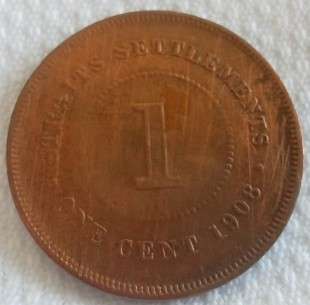 1908 1 cent Straits Settlements George V King and Emperor of India
