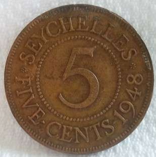 1948  5 Cent  Seychelles   Coin