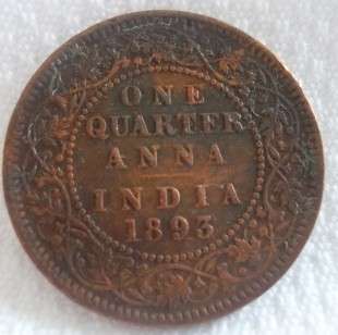 1893   1/4   Anna   India  Coin