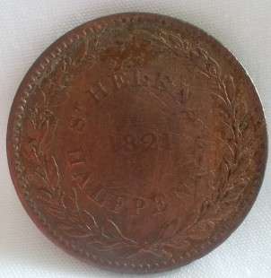 1821 st Helena Half Penny