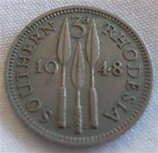 1948  3 Penny  Southern  Rhodesia  Coin