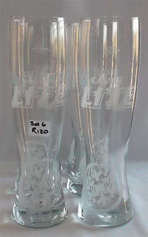Set of 6 Tall Castle Lite Beer Glasses