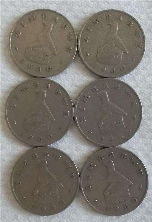 6 x 1980's  10 cent  Zimbabwe  Coins