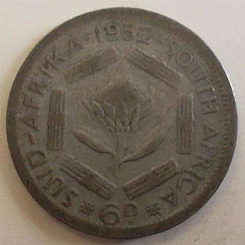 1952  SixPence  Union of  South Africa  Coin.