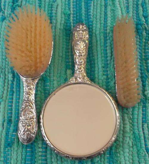 Sterling Silver Embossed 3 Piece Brush Set.