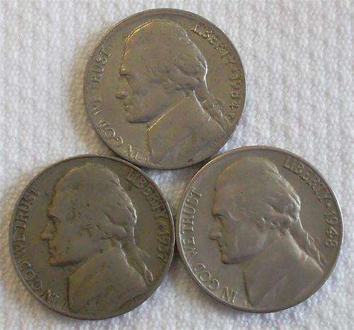 1938 - date 3 x USA Jefferson Nickels  Coin