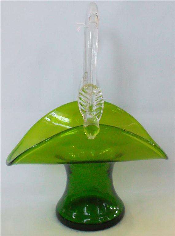Green Glass Basket Vase