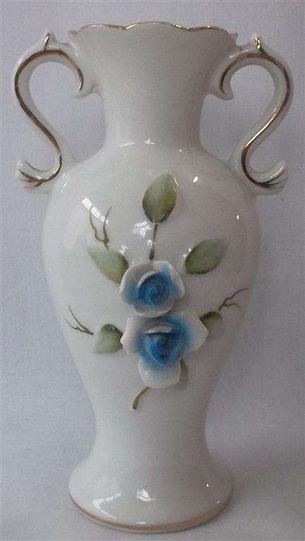 White Porcelain Vase with Blue Flowers