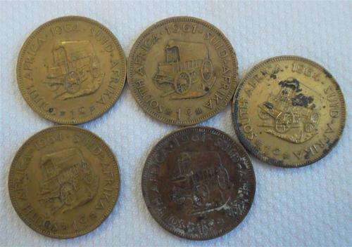 5x 1960's  Cent South African  Coins