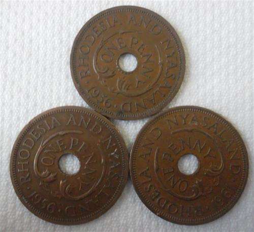 Collection of 3 1950's Rhodesia pennies   Coins