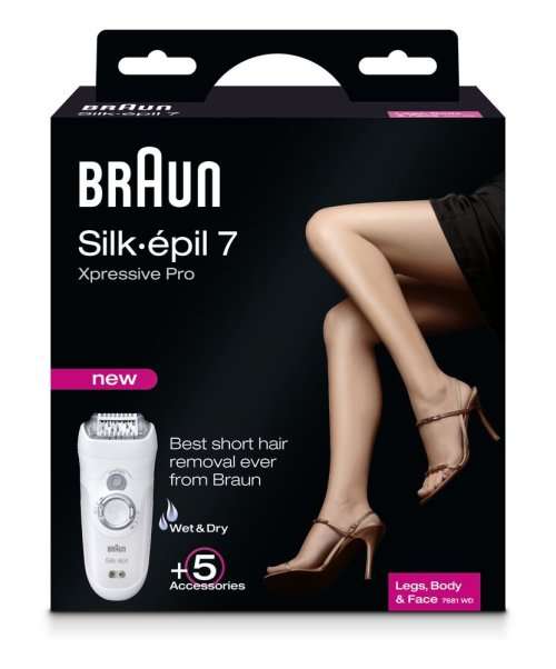 BRAUN SILK-EPIL 7 , EPILATOR, RECHARGABLE, WET&DRY, 2 HEADS CAPS, WITH LED LIGHT,