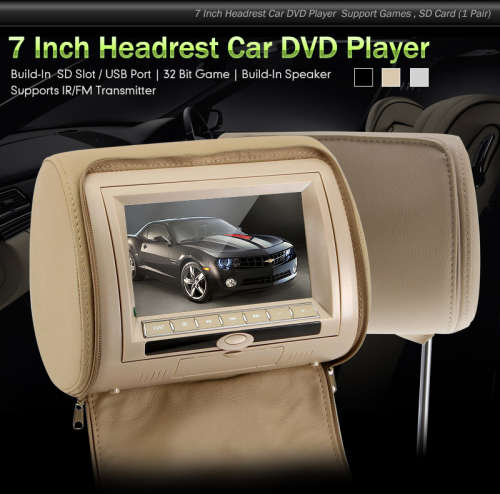 2 x Car DVD Headrest - CREAM - 7" LCD Screen, USB, Video, GAMES