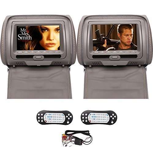 2 x Car DVD Headrest - CREAM - 7" LCD Screen, USB, Video, GAMES